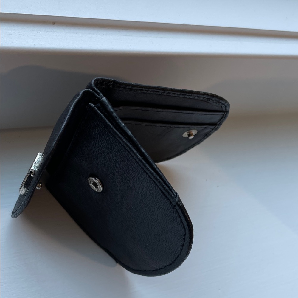Black Leather Harley Davidson credit card coin wallCoin Pouch with Shield Emblem - Picture 7 of 7